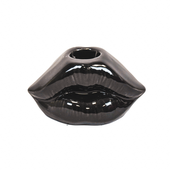 Kaarshouder - Lip - Keramiek - Zwart - 10,5x6,5x5,5cm Maat M (D)