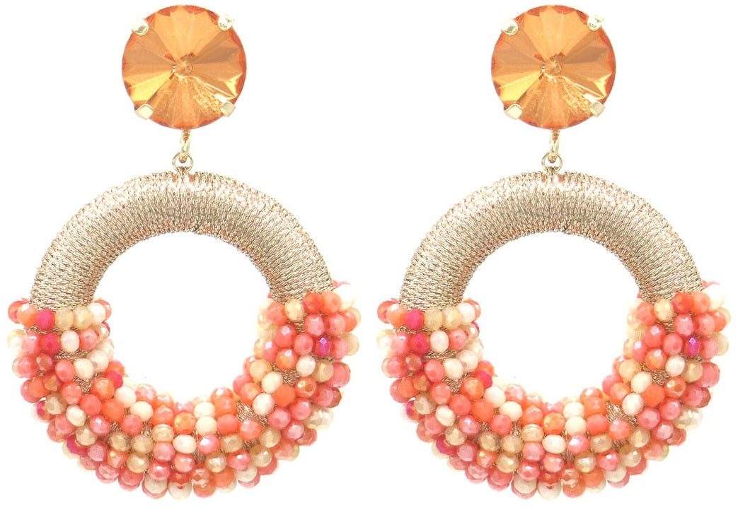 AA 0046 - Oorbellen - Crystal Beads - 5,5 x 4 cm - Oranje