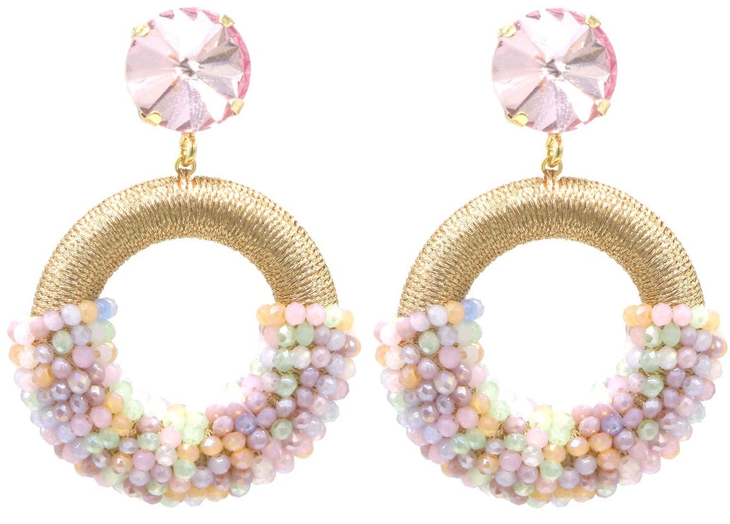 AA 0040 - Oorbellen - Crystal Beads - 5,5 x 4 cm - Multicolor/Goudkleurig