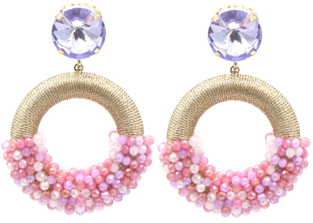 AA 0047 - Oorbellen - Crystal Beads - 5,5 x 4 cm - Roze/Goudkleurig