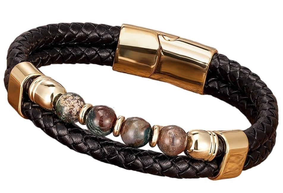 AC 0128 - Armband - Heren - Stainless Steel - Leer - 21 cm