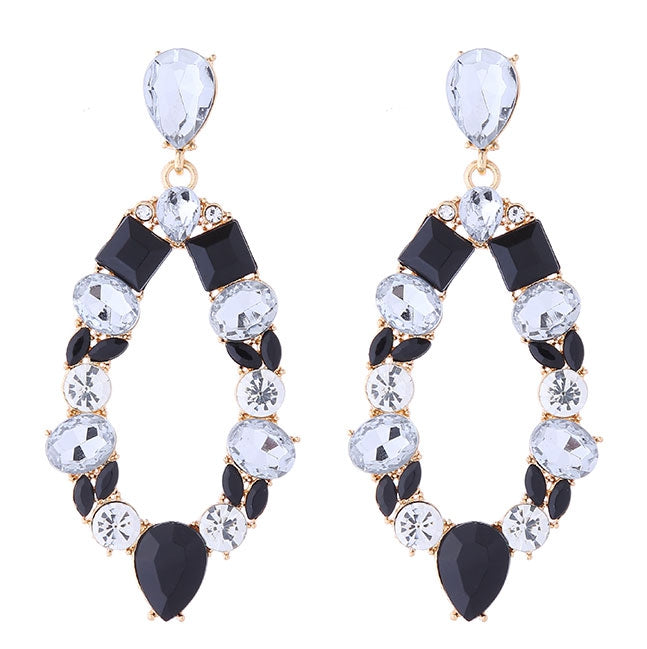 AA 0041 - Oorbellen - Rhinestone - Glass - Gold Plated - 7,7*3,5cm - Zwart