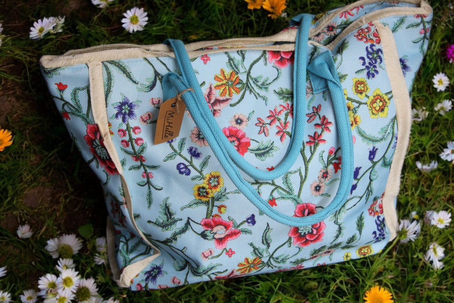 AAA 0008 - Strandtas - Sunny Bloom - Lichtblauw