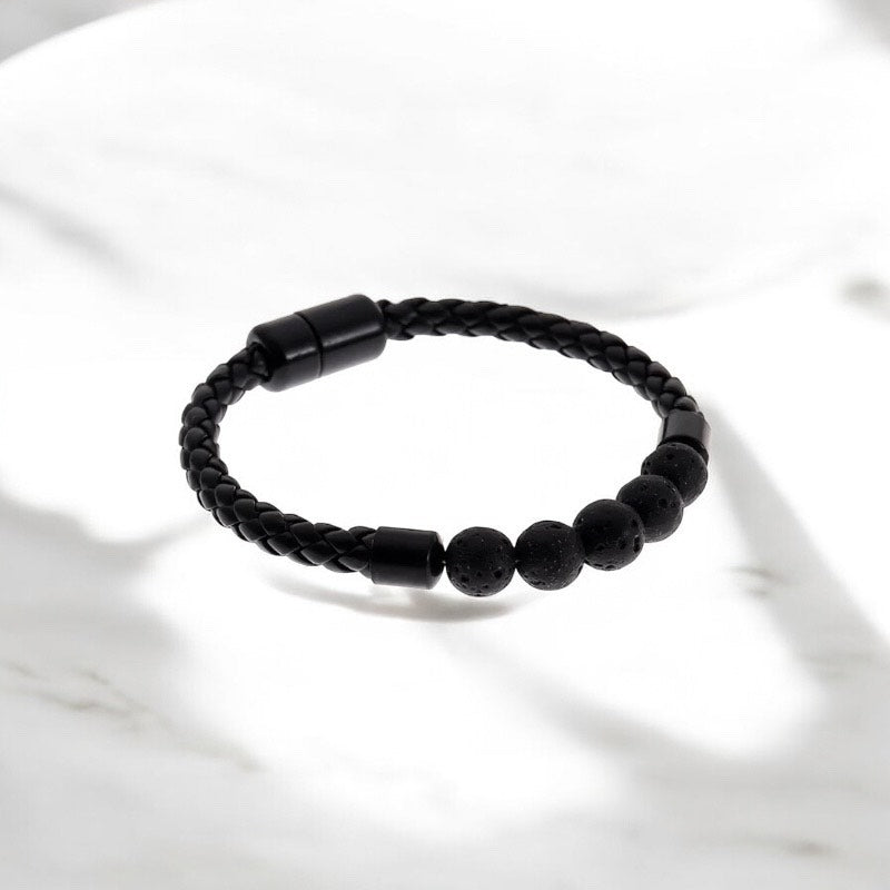 AA 0438 - Herenarmband - StoneCore - 19cm - Vulkanische Steen/Zwart