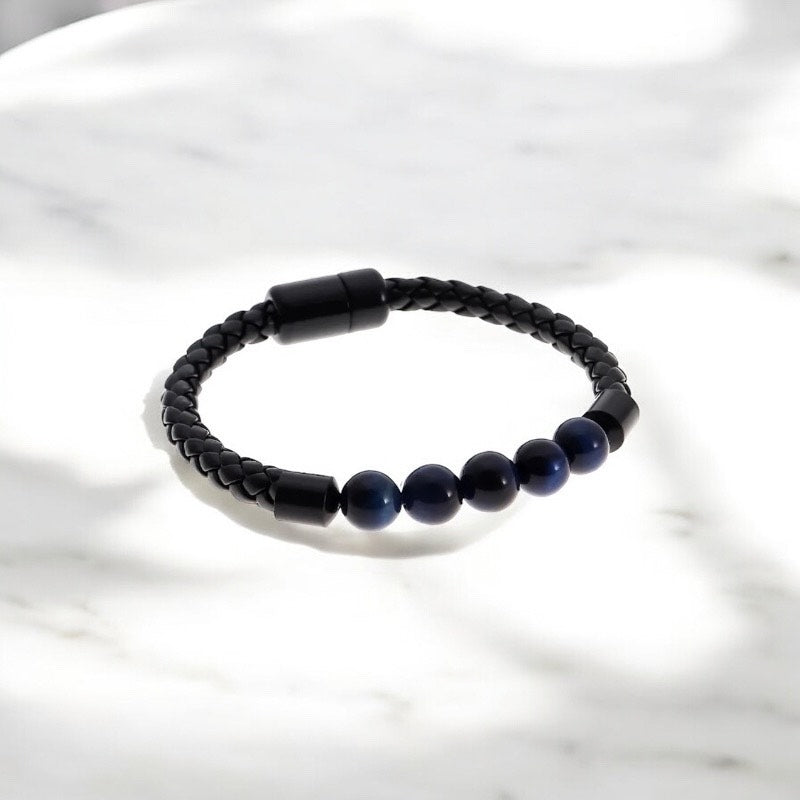 AA 0456 - Herenarmband - StoneCore - 19cm - Blauwe Tijgeroog/Zwart