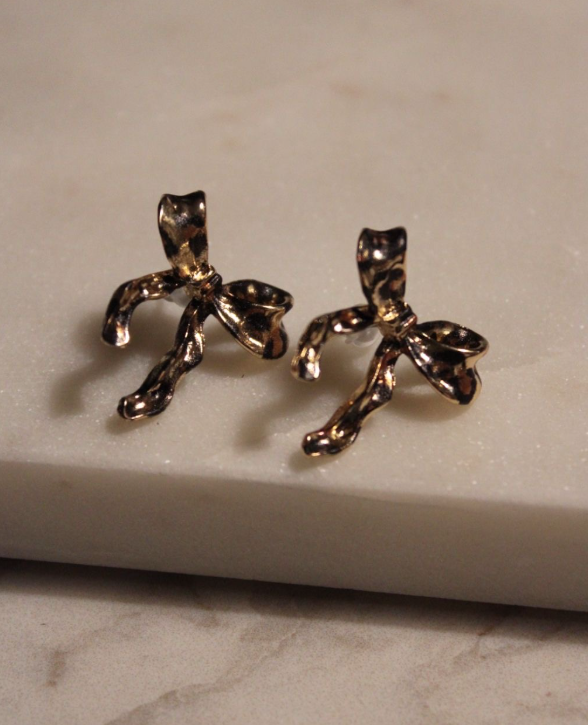 AA 0012 - Oorbellen - Strik met print - 2,15 x 2,4 cm - Print/Goudkleurig