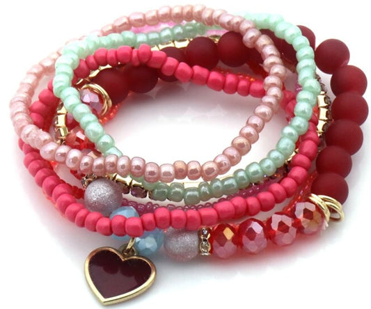 AA 0312 - Armbandenset – 5 stuks – Glaskralen & Bedel