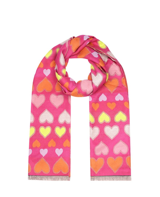 Sjaal Hartjes All Over  Fuchsia 185cm x 67cm