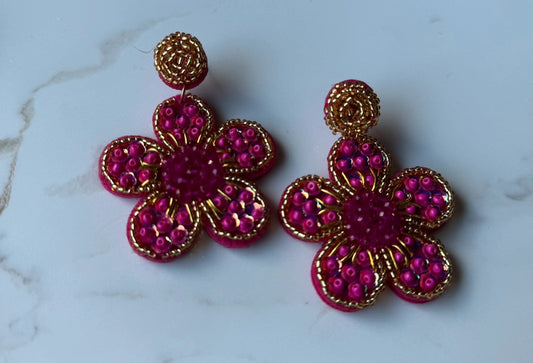 Oorbellen Bloem Kraaltjes 4,6 x 6 cm Roze/Goudkleurig