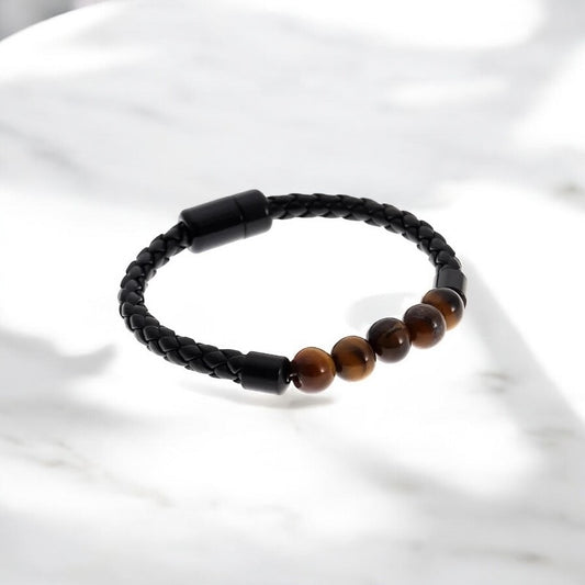 Herenarmband - StoneCore - 19cm - Bruine Tijgeroog/Zwart