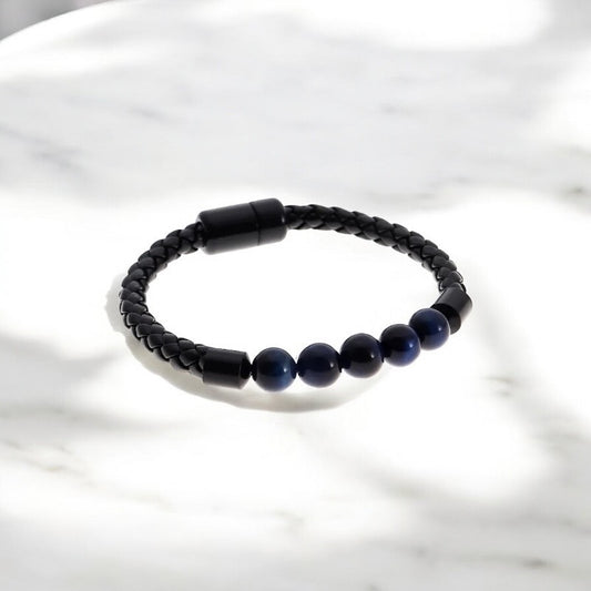 AA 0456 - Herenarmband - StoneCore - 19cm - Blauwe Tijgeroog/Zwart