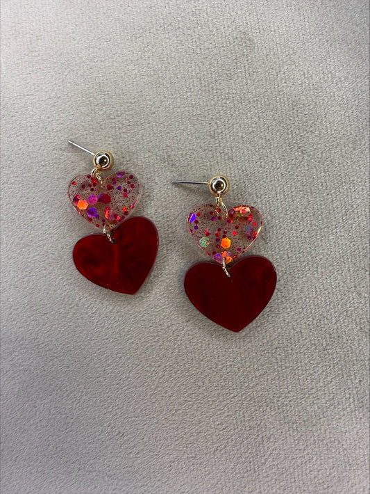 AA 0017 - Oorbellen - Hartjes - Glitter - 4,5x2,5