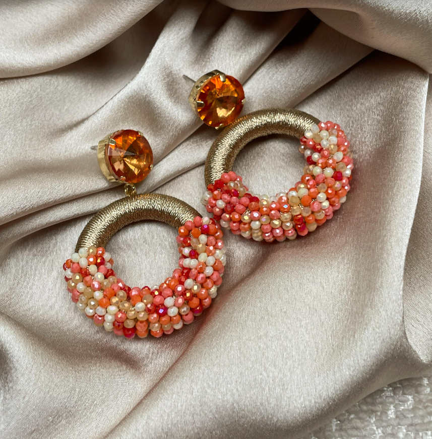 AA 0046 - Oorbellen - Crystal Beads - 5,5 x 4 cm - Oranje