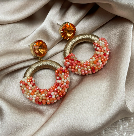 AA 0046 - Oorbellen - Crystal Beads - 5,5 x 4 cm - Oranje