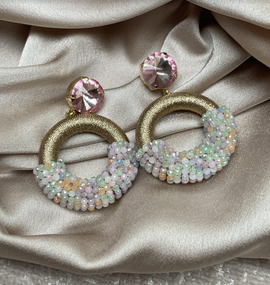 AA 0040 - Oorbellen - Crystal Beads - 5,5 x 4 cm - Multicolor/Goudkleurig