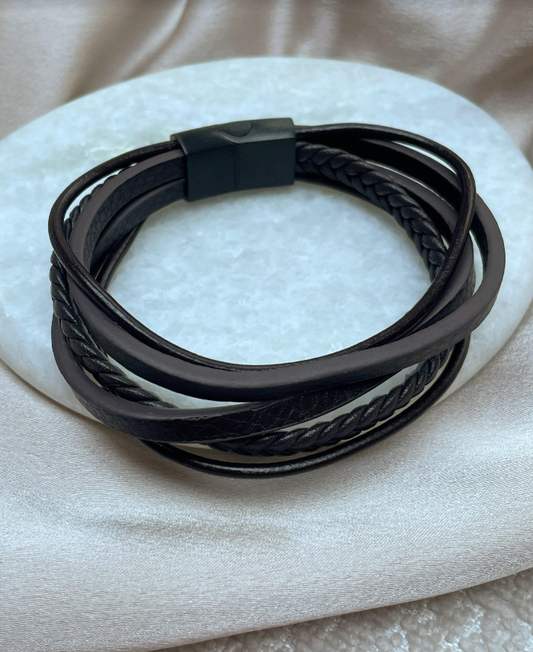 AA 0339 - Armband - Heren - Stainless Steel - Leder - 21 cm